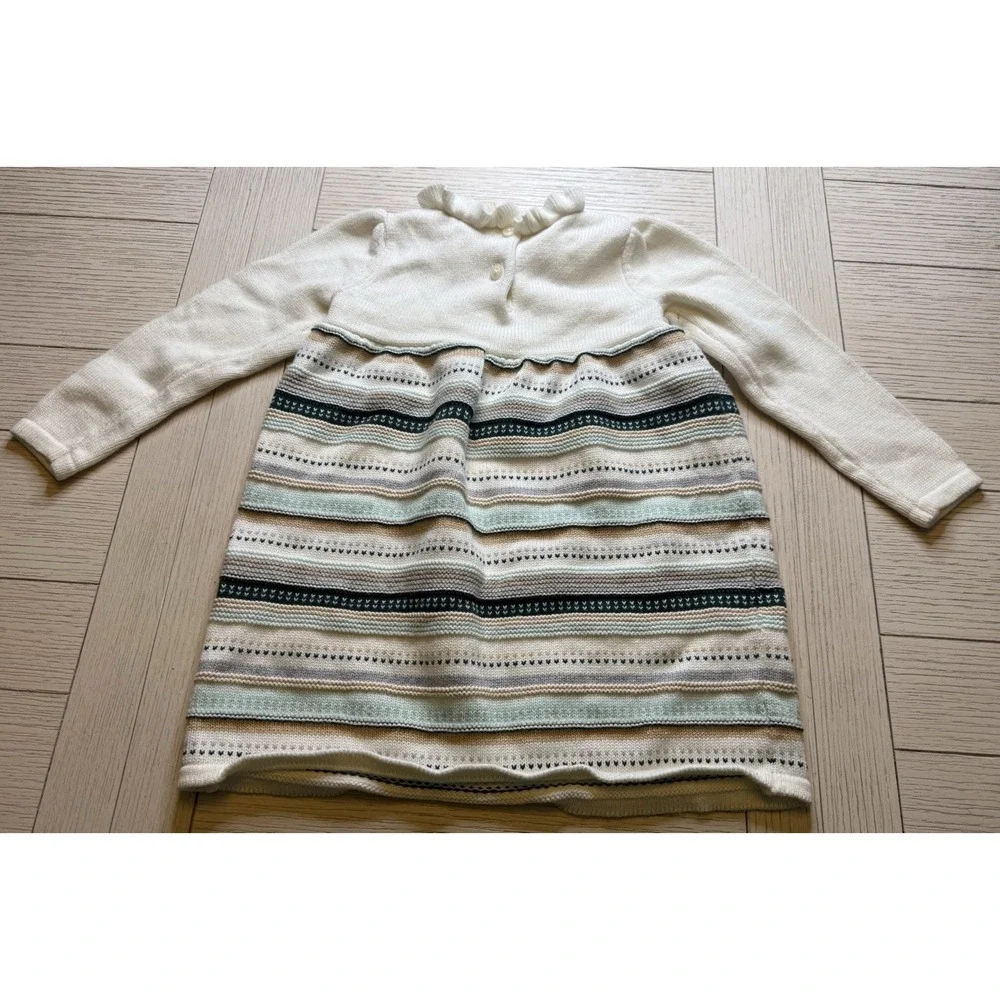 Gymboree All Spruced Up‎ Sweater Dress Sparkles Greens Gold Ruffle Collar Sz 3T